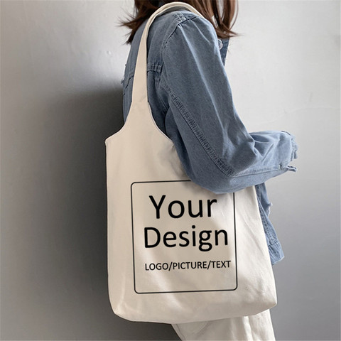 Bolso de mano personalizado, diseño de compras, con tu propio texto impreso, Original, con broche blanco, Unisex, de lona, para viaje, bolsa de libros para estudiantes ► Foto 1/6