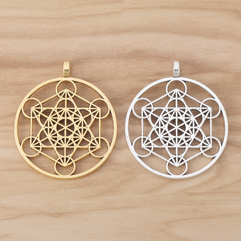 6 unidades de dijes redondos de cubo de Metatron de Arcángel grande de Color dorado/plateado, colgante para collar, accesorios para fabricación de joyas de 40mm ► Foto 1/5