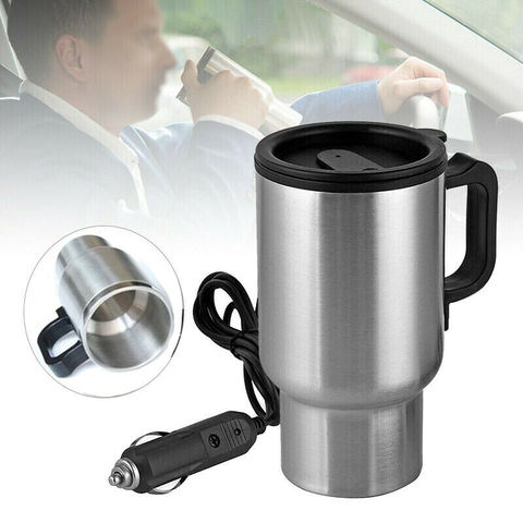 Taza de calefacción eléctrica para viaje, cafetera de acero inoxidable de 12V y 450ml, novedad ► Foto 1/6