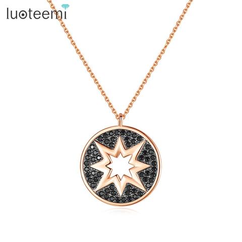 LUOTEEMI-collares colgantes redondos ahuecados para mujeres y niñas, Gargantilla elegante para fiesta de boda con circonita cúbica negra, regalo de joyería ► Foto 1/6