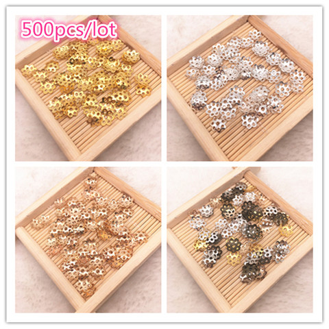 500 unids/lote 6mm 8mm chapado en oro de plata hueco flor pétalo final separador topes para cuentas encantos del grano para accesorios de fabricación de la joyería ► Foto 1/6