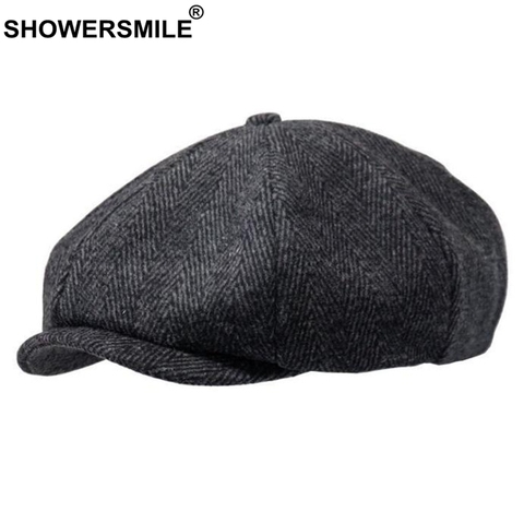 SHOWERSMILE lana de la marca vendedor tapas de los hombres Grey en espiga plana tapas las mujeres café Espana gorra de Gatsby Otoño Invierno sombreros ► Foto 1/6