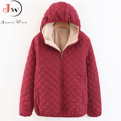 Mujer Otoño Invierno Parkas abrigo Chaquetas Mujer cordero con capucha a cuadros manga larga cálido invierno chaqueta de talla grande S ~ 3XL casaco feminino ► Foto 1/6