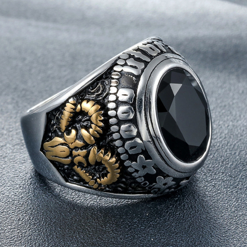 Anillo de acero inoxidable estilo gótico para hombre y mujer, sortija con piedras, color negro, rojo y azul ► Foto 1/6