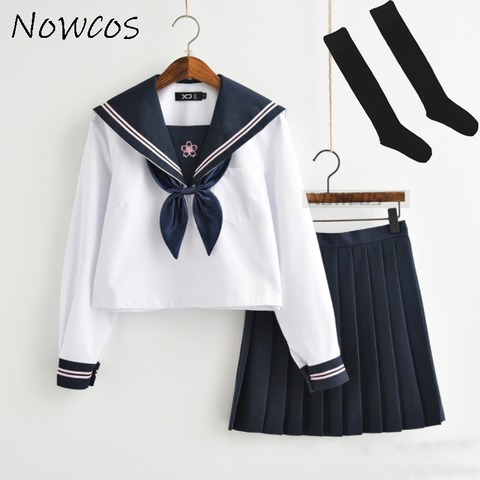 Conjuntos de uniforme escolar japonés JK para niñas, Sakura bordada, para otoño, escuela secundaria, trajes de Sailor XXL, novedad ► Foto 1/6