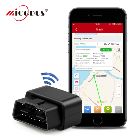 Micodus-rastreador de coche MV33 en tiempo real, minilocalizador GPS con control de voz, alarma de choque y enchufe, Geofence, APP gratuita, OBD ► Foto 1/6