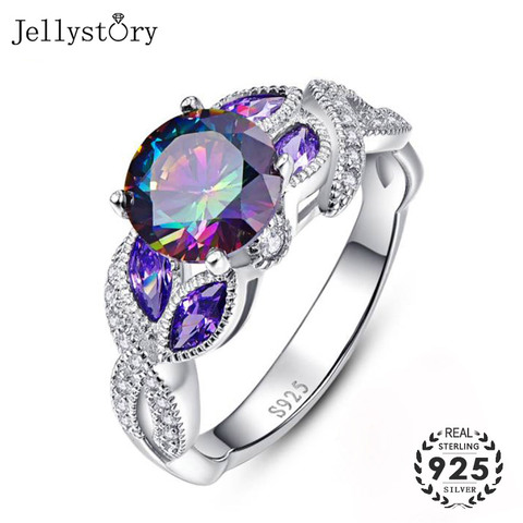 Jellystory anillo de Plata a la moda 925 con 8*8mm en forma de Ronda Topacio piedras preciosas de circonio para las mujeres, anillo de boda regalos venta al por mayor ► Foto 1/6