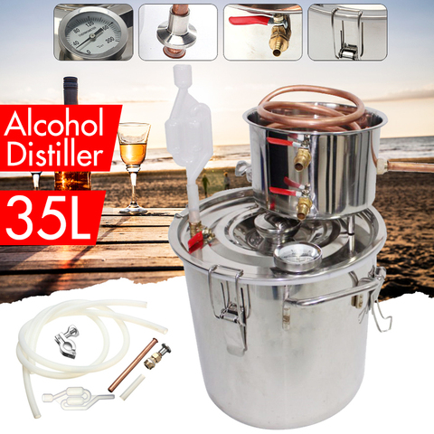 Destilador eficiente de 8GAL y 35L, Alcohol alámbrico Moonshine de cobre inoxidable, artesanal, para el hogar, agua, vino esencial, Kit de elaboración de aceite ► Foto 1/6