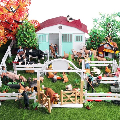 Oenux-figuras de acción en miniatura para niños, modelo de Casa de granja, vaca, gallina, cerdo, aves de corral ► Foto 1/6