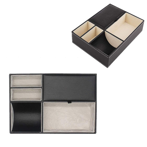 Bandeja de cuero de imitación para mesita de noche, organizador para hombres, escritorio, vestidor, caja de almacenamiento superior, joyería, llaves, teléfono, BILLETERA, reloj, accesorios ► Foto 1/6