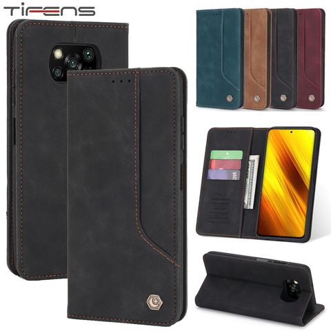 Funda de cuero con tapa para Xiaomi Mi Poco M3 X3 10T Pro Lite, funda de teléfono magnética resistente con soporte para tarjetas ► Foto 1/1