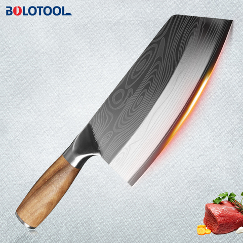 Cuchillo de cocina Damasco diseño realizado con láser cuchillo de carnicero Chef chino cuchillo para cortar rebanar 40CR13 cortador de verduras de acero inoxidable ► Foto 1/6