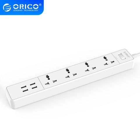 Protector Universal de sobretensión ORICO OSC para hogar y oficina con 4 cargadores USB, 4 enchufes universales de CA y multitoma de corriente ► Foto 1/6