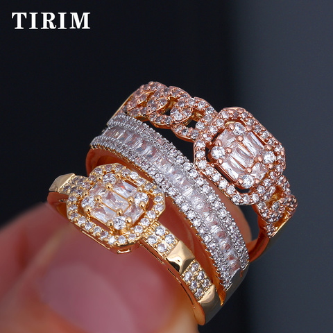 TIRIM-anillos de lujo para mujer, línea entrelazada, Baguette de superficie ancha CZ para Festival, boda, Compromiso, accesorios de joyería ► Foto 1/6