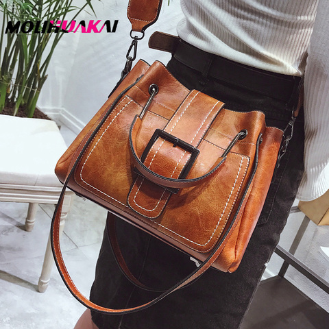 Gran oferta bolso cruzado de cuero PU para las mujeres 2022 bolsos de mano grandes con mango de Metal dama bandolera de hombro bolsos saco principal ► Foto 1/6