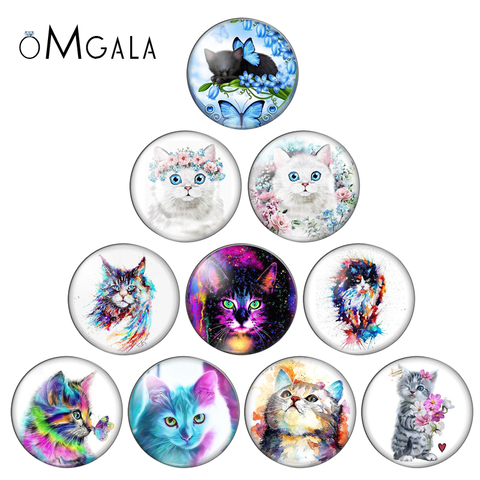 10 unids/lote de Darwing de Arte de gatos de dibujos animados coloridos para amantes de los animales, foto hecha a mano, foto de cristal, cabujones de estilo, accesorios de joyería ► Foto 1/6