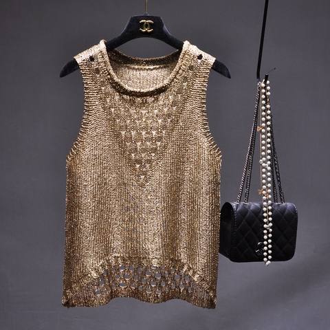 HPersonality-Camiseta sin mangas con lentejuelas brillantes para Mujer, Top corto, camiseta sin mangas ► Foto 1/5