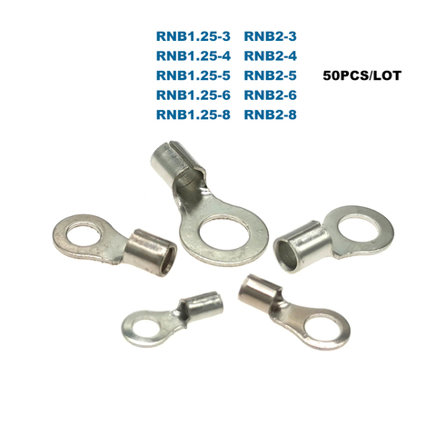 Terminales de crimpado de extremo de Cable desnudo, Conector de Cable eléctrico RNB1.25 RNB2, casquillos de 0,5-2.5mm2 22-14AWG, 50 Uds. ► Foto 1/6