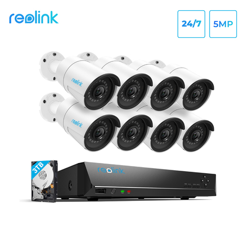 Reolink 5MP cámara de seguridad IP sistema 16ch PoE NVR y 8 PoE IP al aire libre cámaras de infrarrojos, 3 TB HDD RLK16-410B8-5MP ► Foto 1/6