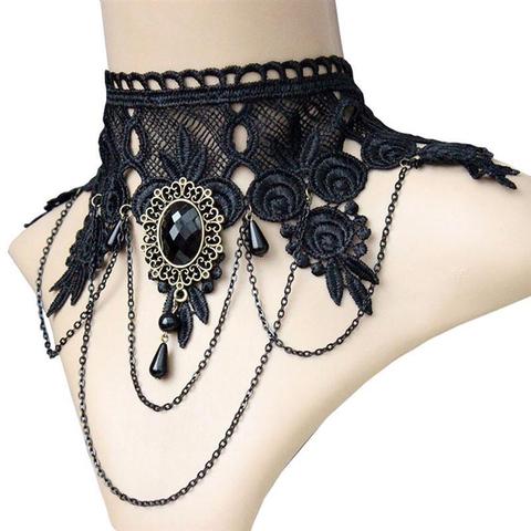 2022 Sexy de moda gargantillas góticas de cristal negro cuello de encaje gargantilla collar vintage, victoriano mujeres gargantilla joyería Steampunk ► Foto 1/6