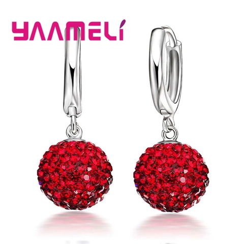 Gran oferta de Plata de Ley 925 aretes de cristal austríaco Bola de discoteca pavé de palanca aro Pendientes de las mujeres de la joyería ► Foto 1/6