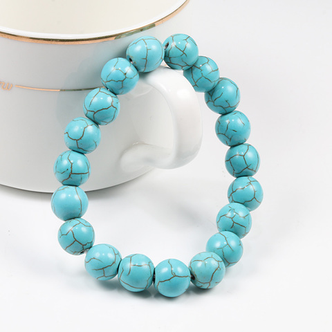 Pulsera clásica de cuentas de piedra Natural para mujer, brazalete con cuentas de piedra Natural de 6/8/10mm, cuentas de hilo de turquesas azules, dijes, Yoga, Paryer, joyería para hombre ► Foto 1/6