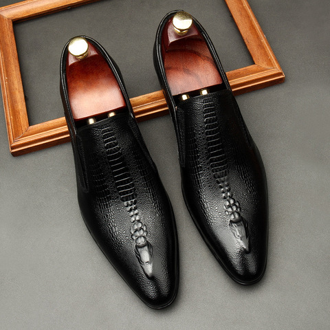 Para hombre hechos a mano zapatos Oxford para boda negro caqui de cuero genuino Oxford Zapatos de vestir de los hombres de negocios zapatos formales para hombres ► Foto 1/5