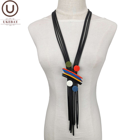 UKEBAY-collares largos con borlas para mujer, colgante de lujo hecho a mano de diseñador, joyería de goma, accesorios de madera, cadenas de ropa ► Foto 1/6