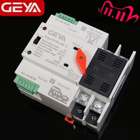Envío Gratis GEYA W2R Mini ATS 2P interruptor de transferencia automática Selector eléctrico interruptores interruptor de alimentación doble ATS 63A 100A ► Foto 1/6
