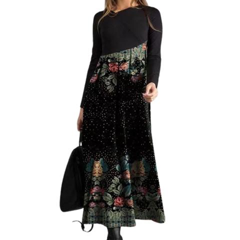 Vestidos sueltos mujeres Otoño Invierno manga larga Impresión Digital Patchwork de flores grandes Maxi vestido de talla grande vestido de Dama ► Foto 1/6