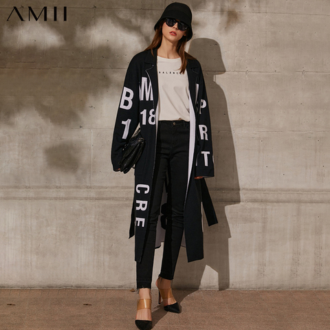 Amii-cárdigans de estilo minimalista para mujer, chaqueta informal de punto holgada con solapa y letras, 12140310 ► Foto 1/5