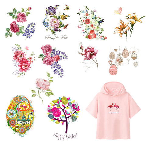 Parches de transferencia de calor para ropa de niños, apliques de flores de rayas DIY, camisetas, pegatinas personalizadas, huevos de Pascua ► Foto 1/6