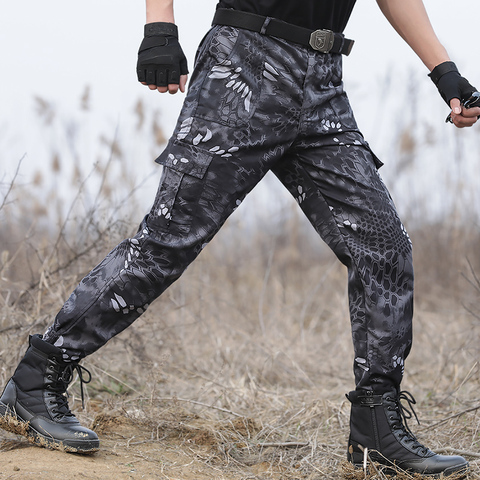 Pantalones tácticos de carga para hombre, pantalones militares de combate  de camuflaje de pitón negro, pantalones de caza de trabajo del ejército