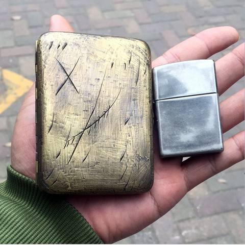 Estuche para cigarrillos con grabado de cobre puro, 16 palos, antipresión, portátil, para fumar, Vintage ► Foto 1/6