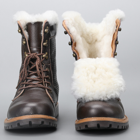 Botas de invierno de lana Natural para hombre, zapatos de invierno hechos a mano, botas de nieve de cuero genuino # YM1568 ► Foto 1/6