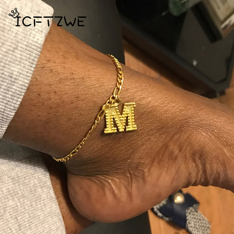 Tobillera con letras iniciales de A-Z para Mujer, pulsera tobillera con letras doradas de acero inoxidable, regalo de joyas bohemio para pie, Accesorios para Mujer ► Foto 1/6