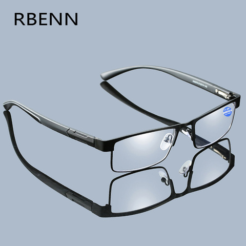 RBENN Anti-Luz Azul gafas de lectura, de ordenador hombres con CR-39 lente verde luz azul gafas con montura metálica + 0 1,75, 2,25 ► Foto 1/6