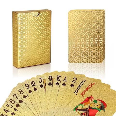24k de oro de-Jouer au jugando a Poker tarjetas juego de póquer de la cubierta de la hoja de oro de juego de póquer de plástico magia de tarjetas a prueba de agua magia ► Foto 1/6