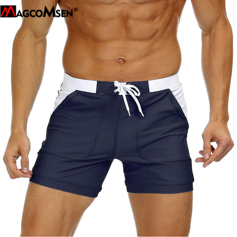 MAGCOMSEN-bañadores cortos de secado rápido para hombre, ropa de baño, Bóxer, bañadores de Surf, pantalones cortos con bolsillo para playa y tomar el sol ► Foto 1/6