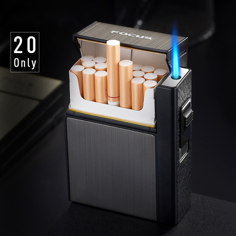 Caja de Metal para cigarrillos, estuche automático para cigarrillos, capacidad de mechero Turbo de Gas para hombres, regalo bonito para fumar, 20 Uds. ► Foto 1/6