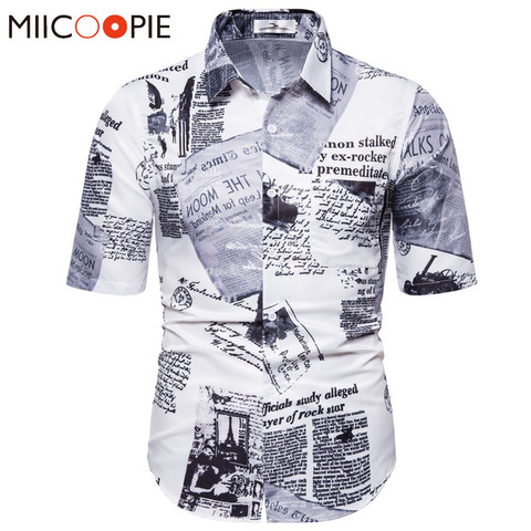 Camisa hawaiana de manga corta con estampado de periódico para hombre, ropa de calle Estilo Vintage, informal, estilo coreano ► Foto 1/6