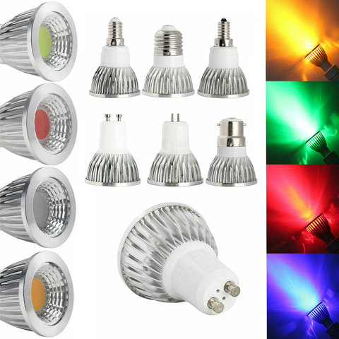 Luz LED 6W 9W 12W COB GU5.3 GU10 E27 E14 E12 LED de atenuación de proyector lámpara de bombilla de alta potencia rojo verde azul amarillo AC 110V 220V ► Foto 1/6