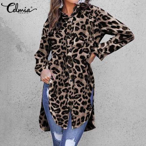 Celmia-camisas largas Vintage para mujer, Blusa de manga larga con estampado de leopardo a la moda, Tops de oficina elegantes, Túnica, Blusas sueltas informales 5XL 2022 ► Foto 1/6