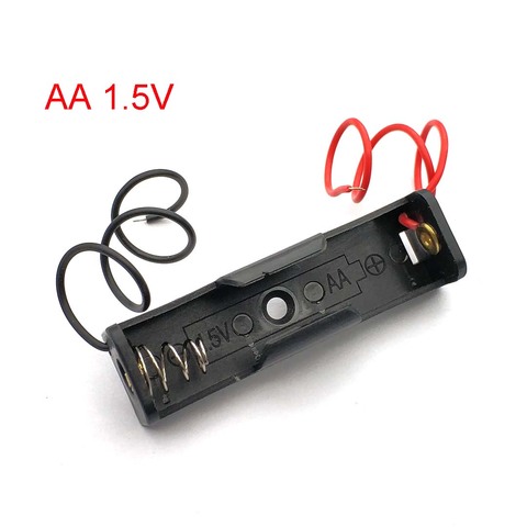 Caja de almacenamiento de carcasa portabeterías tipo AA de plástico, con cables de alambre para baterías AA, 1,5 V, color negro, nueva ► Foto 1/5