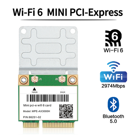 Adaptador inalámbrico Wifi 6 de 3000Mbps, Mini tarjeta PCI-E Bluetooth 5,0, Notebook, tarjeta Wifi Wlan 802.11ax/ac 2,4G/5Ghz MU-MIMO Windows 10 ► Foto 1/6