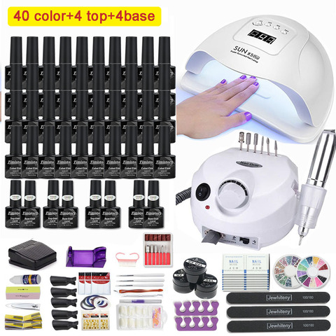 Juego de manicura con lámpara Led para uñas, 120W/54W, taladro de 35000RPM, 40/30/20/10 colores, Kit de herramientas para esmalte de uñas de Gel UV ► Foto 1/6