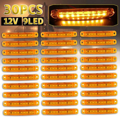 Luces LED de posición lateral para coche, camión, autobús, 12V, 24V, 9 SMD, luz trasera de advertencia ámbar, lámpara lateral trasera impermeable, 10/30 Uds. ► Foto 1/6