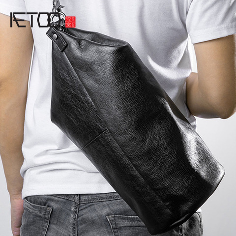 AETOO-Bolsa cilíndrica de cuero de un solo hombro para hombre, bolso cruzado de piel, a la moda ► Foto 1/6