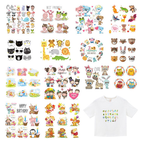 Comprar DIY transferencia de calor lindos animales Set parches de hierro  para ropa niños camiseta decoración apliques