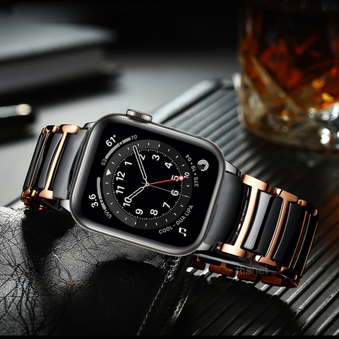 Para apple watch banda de 6 44mm 40mm se Correa serie 5 4 de lujo cerámica Acero inoxidable pulsera para iwatch 3 42mm 38mm ► Foto 1/6